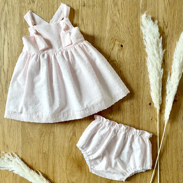 ensemble bloomer et robe noemie little eole pour bebe fille en coton plumetis rose