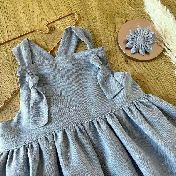 robe noemie little eole pour bebe fille en coton plumetis bleu bretelle