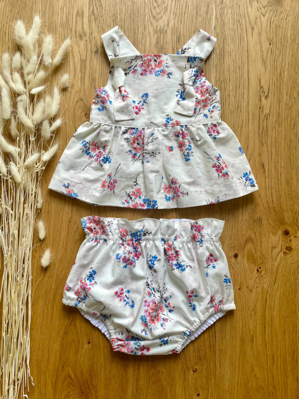 ensemble Top alaina et bloomer leonie pour bebe et fille en coton motif fleur cerisier