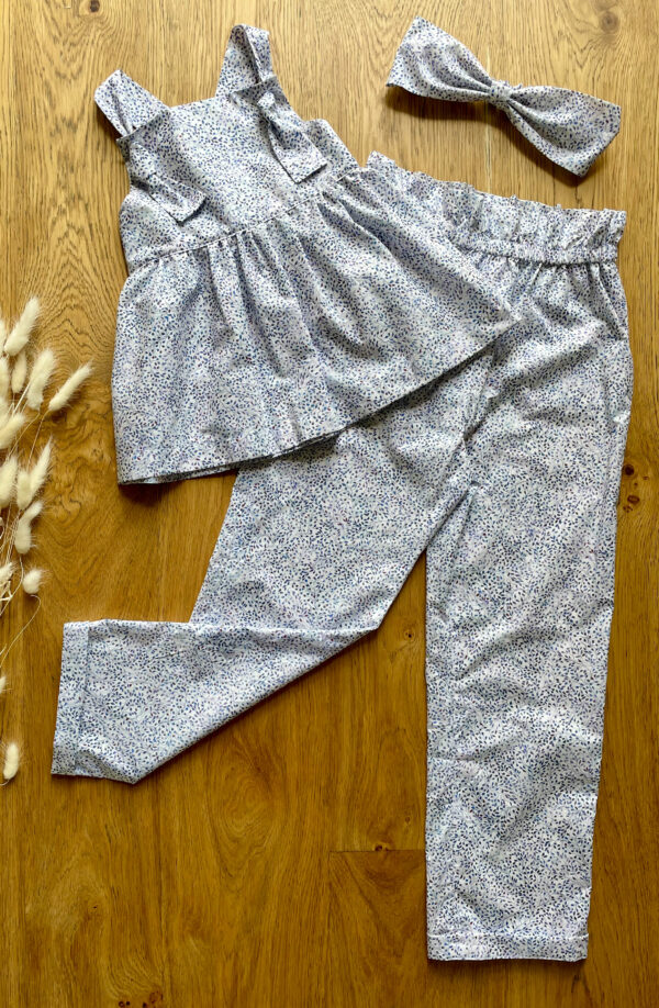 ensemble Top alaina et pantalon cassio pour bebe et fille en coton liberty violet