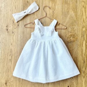 Robe à Bretelles – Broderie anglaise blanche – 3 ans