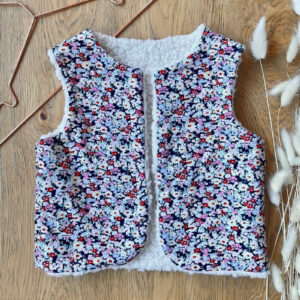 Gilet sans manche – Coton imprimé fleuri marine – 2 ans