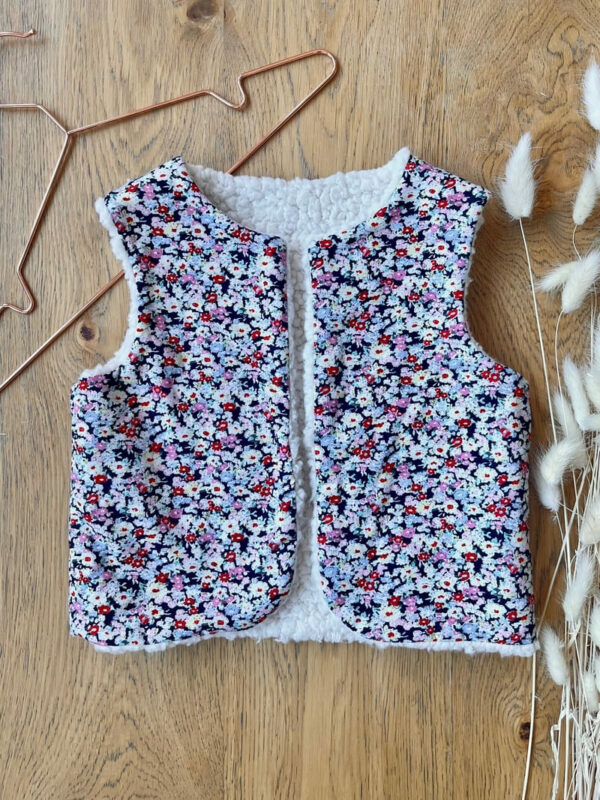 gilet sans manche coton imprime fleuri marine 2ans