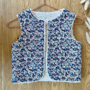 Gilet sans manche – Coton imprimé fleuri bleu – 2 ans