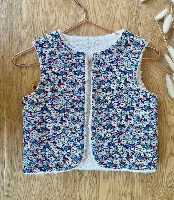 gilet sans manche coton imprimé fleuri bleu 2 ans