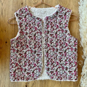 Gilet sans manches – Coton imprimé fleuri rose – 4 ans