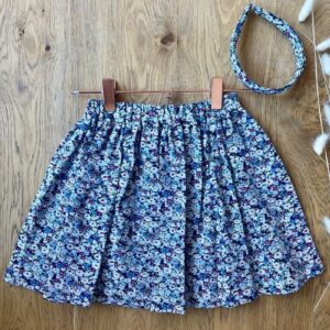 Jupe – Coton imprimé fleuri bleu – 3 ans