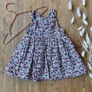 Robe à bretelles – Coton imprimé fleuri marine – 18 mois