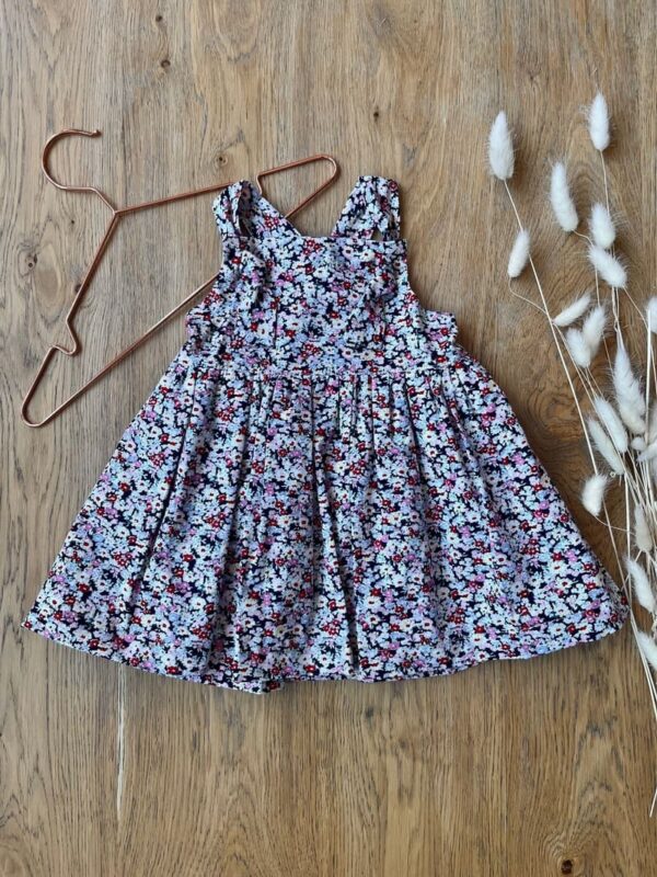 Robe à bretelles - Coton imprimé fleuri marine - 18 mois