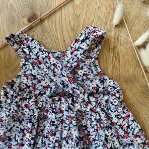 Robe à bretelles – Coton imprimé fleuri marine – 18 mois